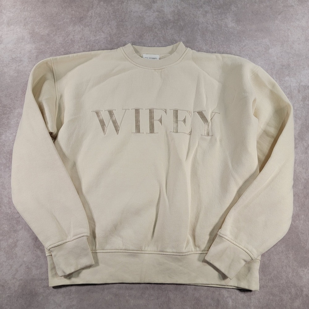 Six Stories Wifey Embroidered Sweatshirt Cream Bridal Pullover Small